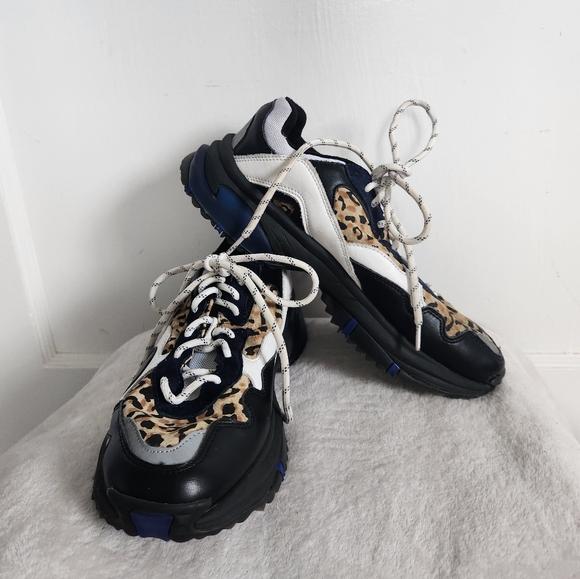 snkr project Shoes - SNKR Project Women's Prospect Park Sneaker Shoes Black/White/Leopard Print Sz 9